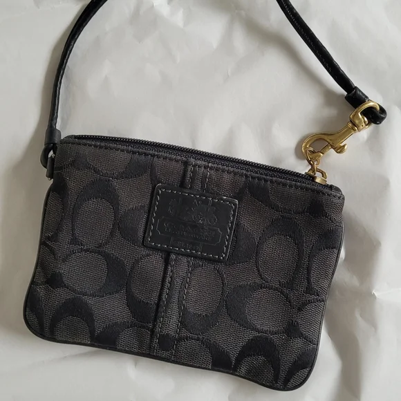 Coach Black and Gray Signature Wristlet - Picture 1 of 4
